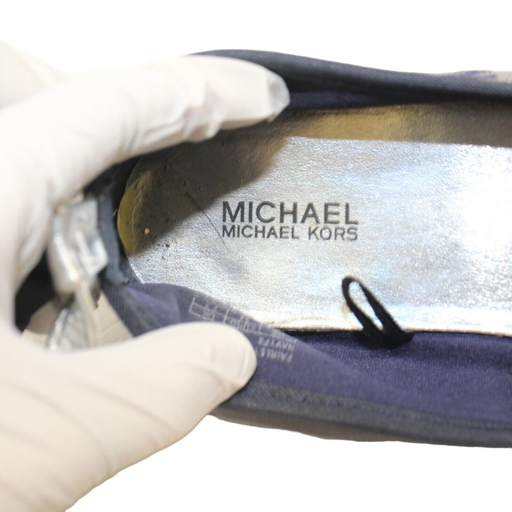 Michael Kors Fairleys Girls Sz 3 Silver Blue Logo Ankle Strap Ballet Flats Shoes - Picture 10 of 12